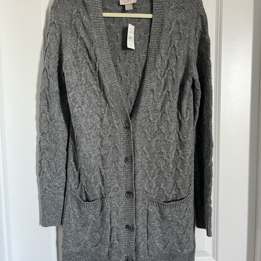 Loft Cozy Gray Cable Knit Cardigan